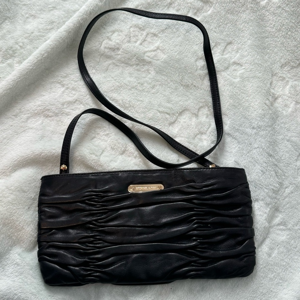 Michael Kors black ruched Webster mini clutch crossbody bag